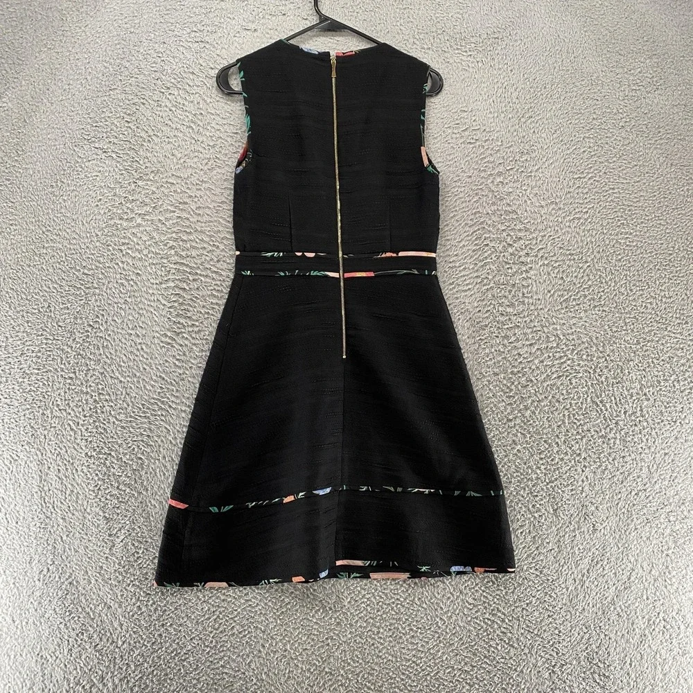 Kate Spade New York Tweed Dress Womens 4 Black Fit Flare‎ Floral Blossom Trim